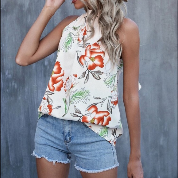 Boho Floral Print Halter Tank Top - Picture 4 of 14
